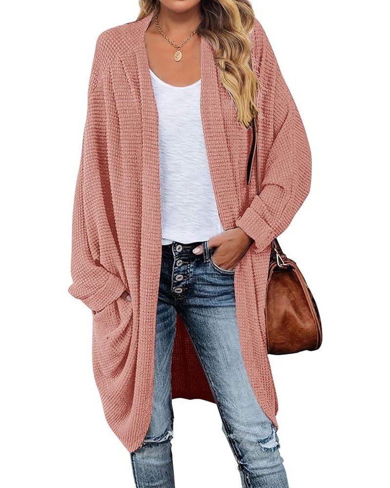 Women's 2024 Fall Casual Waffle Knit Solid Color Long Batwing Sleeve Oversized Open Front Sweater Cardigan Coat Grapefruit $2...