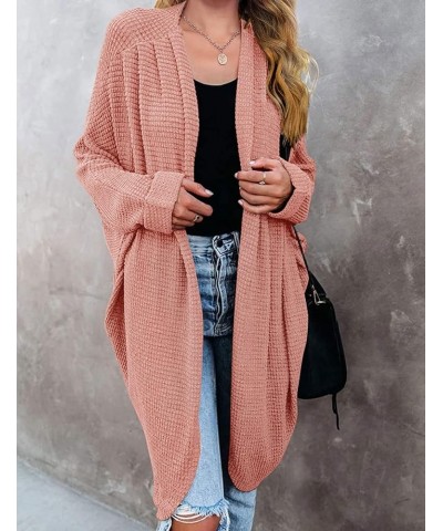 Women's 2024 Fall Casual Waffle Knit Solid Color Long Batwing Sleeve Oversized Open Front Sweater Cardigan Coat Grapefruit $2...