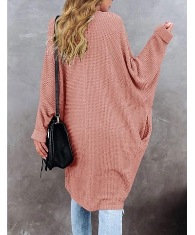 Women's 2024 Fall Casual Waffle Knit Solid Color Long Batwing Sleeve Oversized Open Front Sweater Cardigan Coat Grapefruit $2...