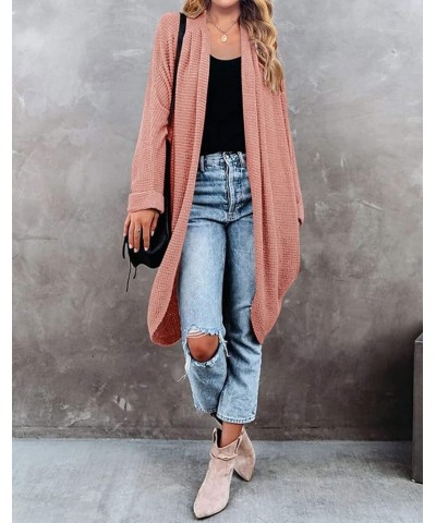 Women's 2024 Fall Casual Waffle Knit Solid Color Long Batwing Sleeve Oversized Open Front Sweater Cardigan Coat Grapefruit $2...