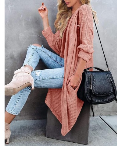 Women's 2024 Fall Casual Waffle Knit Solid Color Long Batwing Sleeve Oversized Open Front Sweater Cardigan Coat Grapefruit $2...