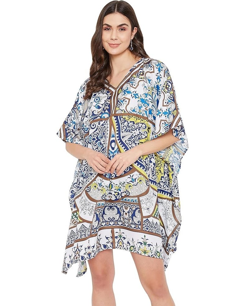 Gypsie Blu Women Caftan Tunic Top African Dashiki Kimono Dress Summer Sundress Tunic Plus Size Mini Dress Navy Blue Printed T...