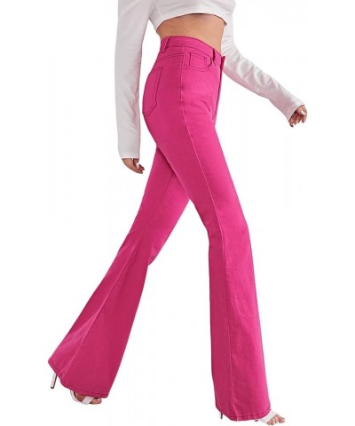 Women's Casual Denim Pants Heart Print High Waist Stretchy Bell Bottom Flared Jeans Hot Pink $26.45 Jeans