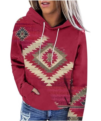 Womens Hoodies Western Ethnic Style Printing Sweatshirts Long Sleeves Lightweight Pullover Casual Tops with Pocket A08-red $8...