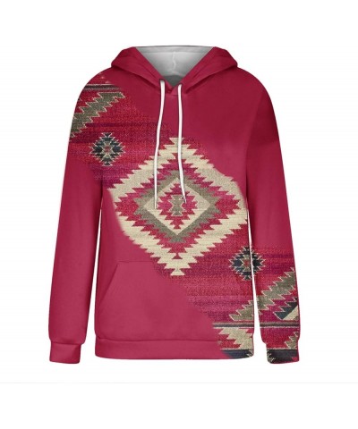 Womens Hoodies Western Ethnic Style Printing Sweatshirts Long Sleeves Lightweight Pullover Casual Tops with Pocket A08-red $8...