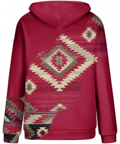 Womens Hoodies Western Ethnic Style Printing Sweatshirts Long Sleeves Lightweight Pullover Casual Tops with Pocket A08-red $8...