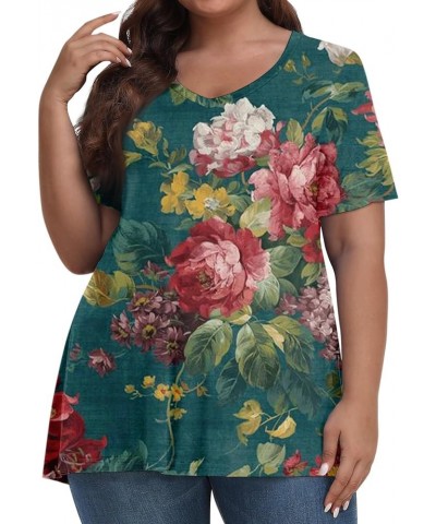 Plus Size Tops for Women Dressy Short Sleeve V Neck Shirts for Women Summer Tops for Women 2024 Floral Print Top Cute Tunic 0...