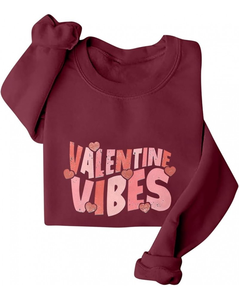 Women's Valentines Day Shirts Loose Printed Hooded Sweatshirt Casual Fashion Sports Shirts, S-4XL 3-wine $9.17 Bodysuits