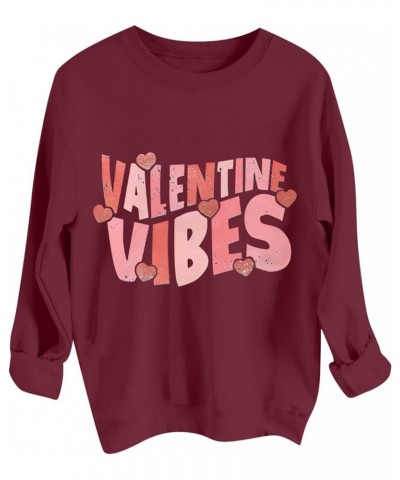 Women's Valentines Day Shirts Loose Printed Hooded Sweatshirt Casual Fashion Sports Shirts, S-4XL 3-wine $9.17 Bodysuits