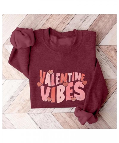 Women's Valentines Day Shirts Loose Printed Hooded Sweatshirt Casual Fashion Sports Shirts, S-4XL 3-wine $9.17 Bodysuits