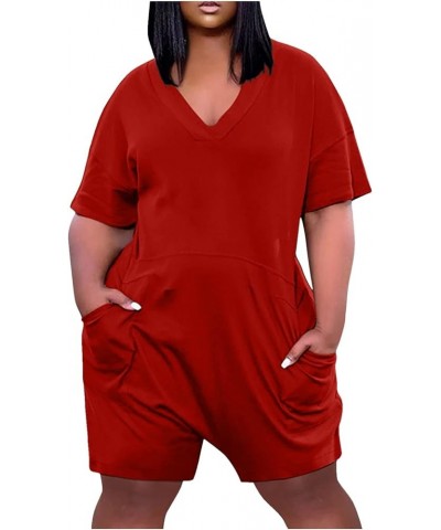 Women's Overalls Size Casual V Neck Pockets Short Sleeve Jumpsuits Wide Shorts Rompers (S-5Xl) Jumpsuits 2023 3-red $14.96 Ov...