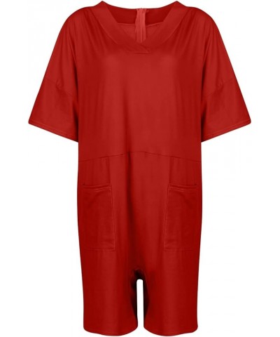 Women's Overalls Size Casual V Neck Pockets Short Sleeve Jumpsuits Wide Shorts Rompers (S-5Xl) Jumpsuits 2023 3-red $14.96 Ov...