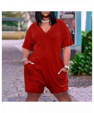 Women's Overalls Size Casual V Neck Pockets Short Sleeve Jumpsuits Wide Shorts Rompers (S-5Xl) Jumpsuits 2023 3-red $14.96 Ov...