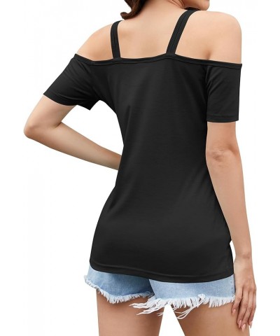 Womens Short Sleeve Cold Shoulder Tops Sexy Summer Cut Out Shirts Trendy Blouse for Women 1-black $11.05 Blouses