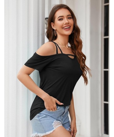 Womens Short Sleeve Cold Shoulder Tops Sexy Summer Cut Out Shirts Trendy Blouse for Women 1-black $11.05 Blouses