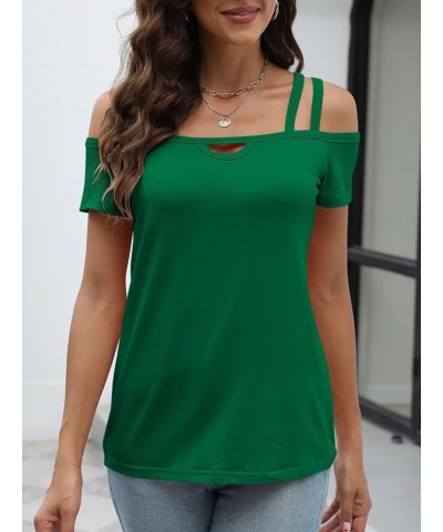 Womens Cold Shoulder Tops for Women Summer Sexy Cut Out Tops Short Sleeve Criss Cross Casual Shirts Green $15.39 T-Shirts