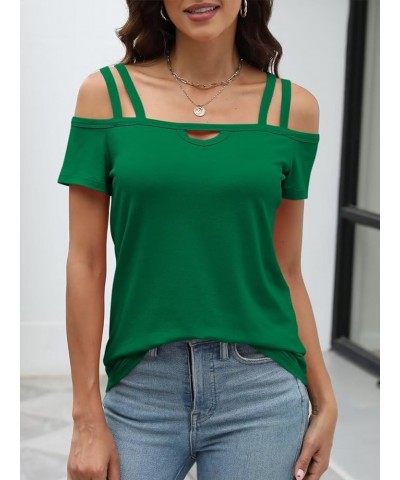 Womens Cold Shoulder Tops for Women Summer Sexy Cut Out Tops Short Sleeve Criss Cross Casual Shirts Green $15.39 T-Shirts