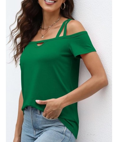 Womens Cold Shoulder Tops for Women Summer Sexy Cut Out Tops Short Sleeve Criss Cross Casual Shirts Green $15.39 T-Shirts