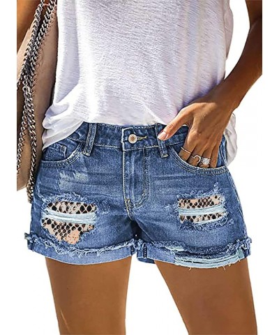 Women's Patch Leopard Print Mid Rise Denim Shorts Vintage Raw Hem Ripped Shorts for Women Color 8 $18.14 Shorts