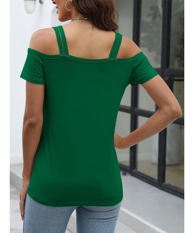 Womens Cold Shoulder Tops for Women Summer Sexy Cut Out Tops Short Sleeve Criss Cross Casual Shirts Green $15.39 T-Shirts