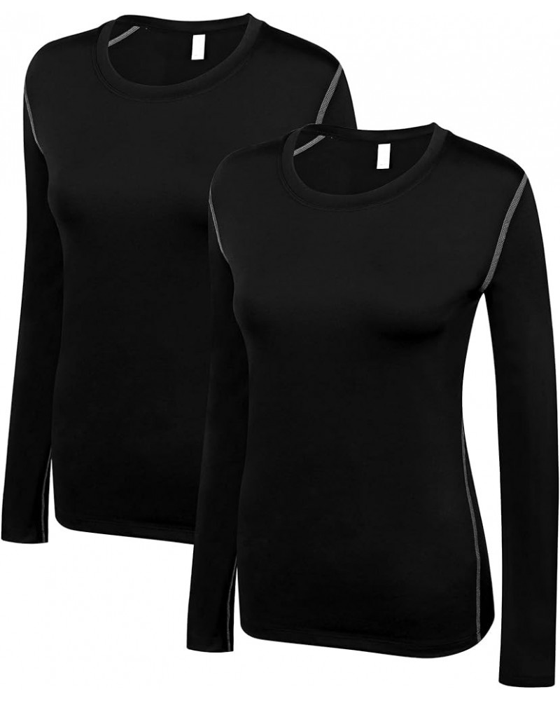 Women's 2-3 Pack Compression Shirt Dry Fit Long Sleeve Running Athletic T-Shirt Workout Tops 2 Pack Black $12.39 Activewear