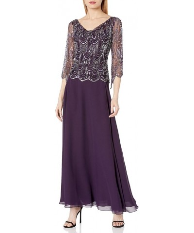 Women's 3/4 Scallop Beaded Pop Over Gown Purple $50.10 Dresses