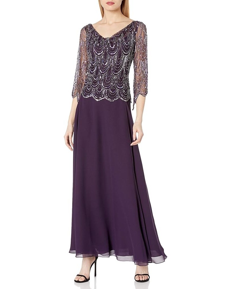 Women's 3/4 Scallop Beaded Pop Over Gown Purple $50.10 Dresses