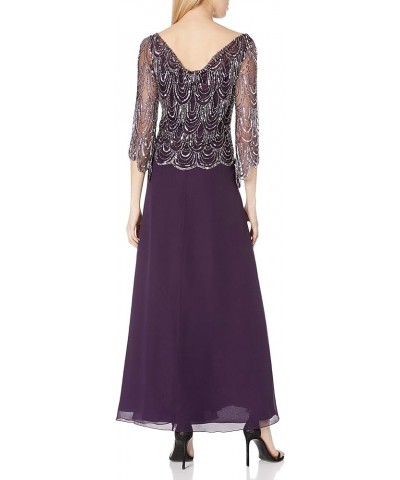 Women's 3/4 Scallop Beaded Pop Over Gown Purple $50.10 Dresses