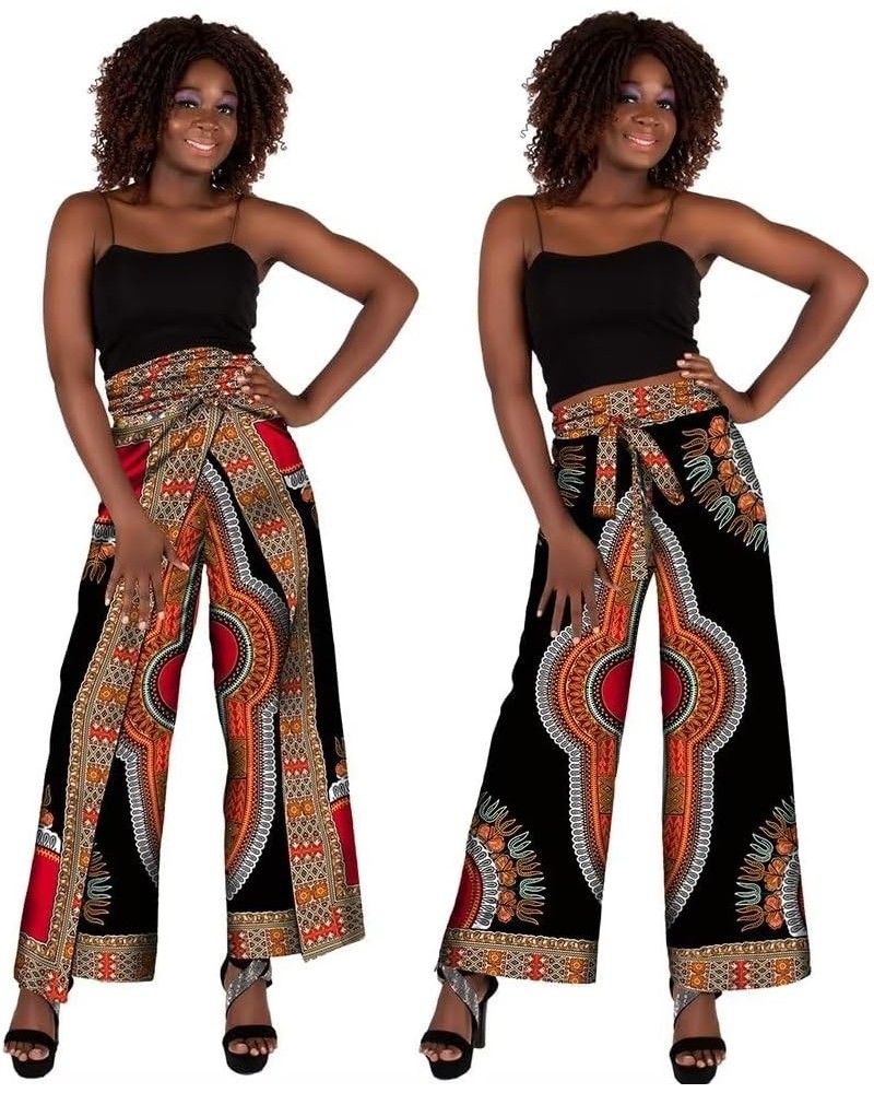 African Print Pants for Women Casual Side Split Wide Leg Color_4 $24.19 Pants