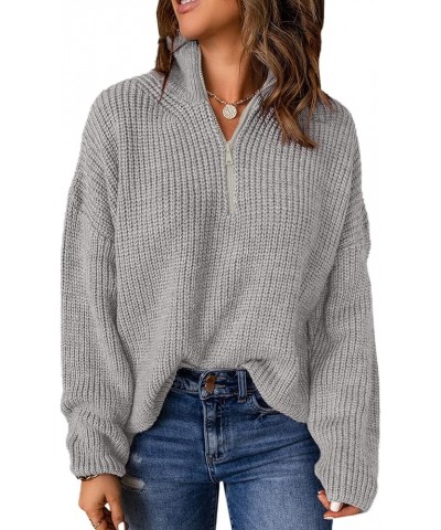 Sweaters for Women Waffle Kint Long Sleeve Quarter Zip Pullover Polo V Neck Sweater for Women Gray $26.39 Sweaters