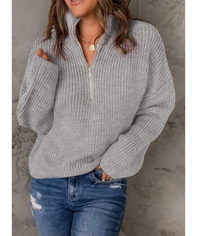 Sweaters for Women Waffle Kint Long Sleeve Quarter Zip Pullover Polo V Neck Sweater for Women Gray $26.39 Sweaters