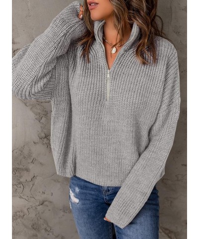 Sweaters for Women Waffle Kint Long Sleeve Quarter Zip Pullover Polo V Neck Sweater for Women Gray $26.39 Sweaters