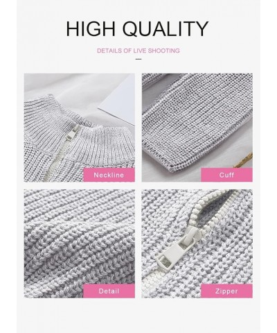 Sweaters for Women Waffle Kint Long Sleeve Quarter Zip Pullover Polo V Neck Sweater for Women Gray $26.39 Sweaters