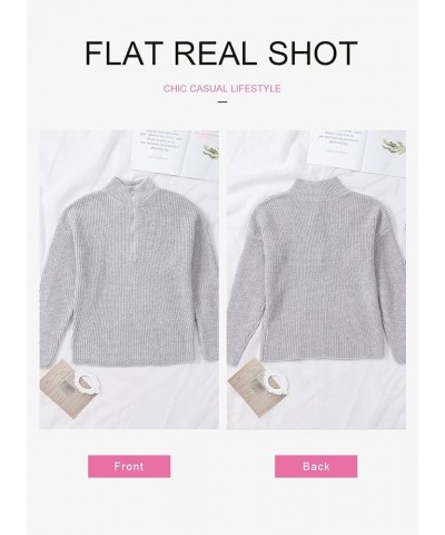 Sweaters for Women Waffle Kint Long Sleeve Quarter Zip Pullover Polo V Neck Sweater for Women Gray $26.39 Sweaters