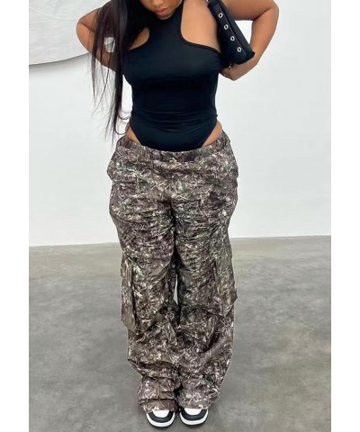 Women's Cargo Jogger Pants Elastic High Waist Baggy Army Fatigue Cargo Pants Straight Wide Leg Work Trousers Cblack $18.35 Pants