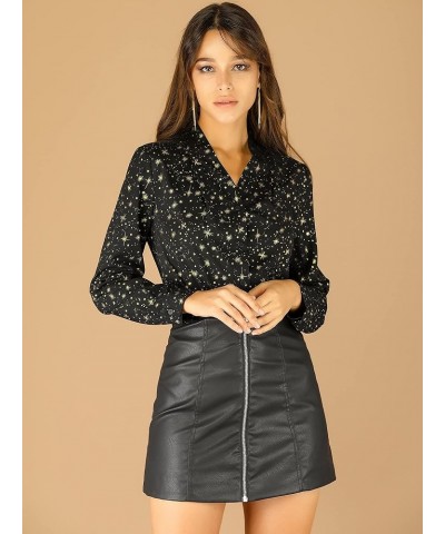 Women's Metallic Patterned Blouse V Neck Long Sleeve Gilding Shiny Sparkly Dots Top Black $19.71 Blouses