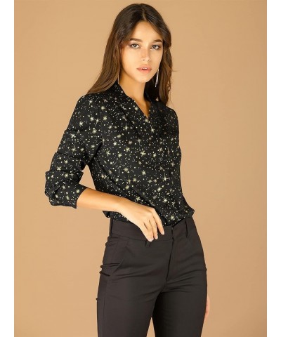 Women's Metallic Patterned Blouse V Neck Long Sleeve Gilding Shiny Sparkly Dots Top Black $19.71 Blouses