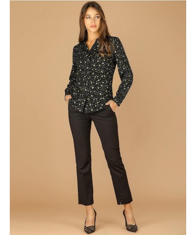 Women's Metallic Patterned Blouse V Neck Long Sleeve Gilding Shiny Sparkly Dots Top Black $19.71 Blouses