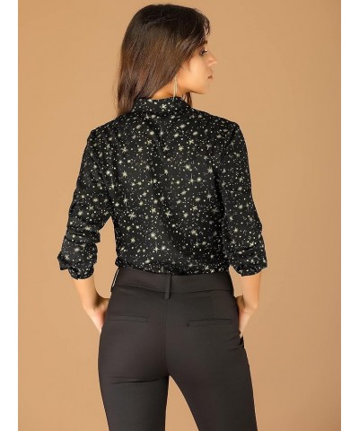 Women's Metallic Patterned Blouse V Neck Long Sleeve Gilding Shiny Sparkly Dots Top Black $19.71 Blouses