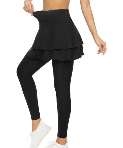 Tennis Skirted Leggings with Pockets for Women Active Skort Athletic Ruffle Pleated Golf Skapri with Skirt A01-2-layer Black ...