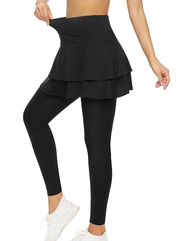 Tennis Skirted Leggings with Pockets for Women Active Skort Athletic Ruffle Pleated Golf Skapri with Skirt A01-2-layer Black ...