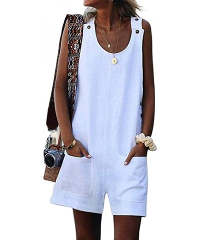 Women's Short Overalls Casual Summer Rompers Sleeveless Solid Color Shortalls Baggy Jumpsuits White-128301 $9.17 Overalls