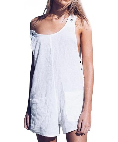 Women's Short Overalls Casual Summer Rompers Sleeveless Solid Color Shortalls Baggy Jumpsuits White-128301 $9.17 Overalls