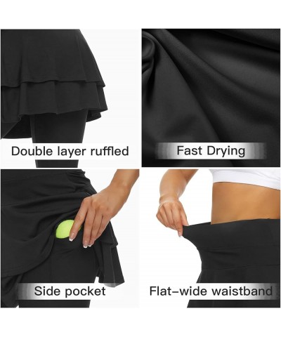 Tennis Skirted Leggings with Pockets for Women Active Skort Athletic Ruffle Pleated Golf Skapri with Skirt A01-2-layer Black ...