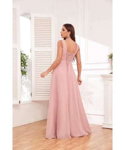 Ruffle Bridesmaid Dresses for Women Wedding Long V Neck Chiffon Formal Dress with Slit Ivory $20.64 Dresses