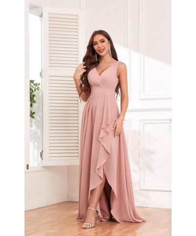 Ruffle Bridesmaid Dresses for Women Wedding Long V Neck Chiffon Formal Dress with Slit Ivory $20.64 Dresses