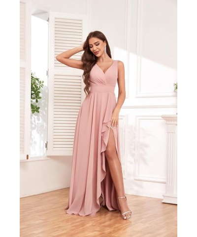 Ruffle Bridesmaid Dresses for Women Wedding Long V Neck Chiffon Formal Dress with Slit Ivory $20.64 Dresses