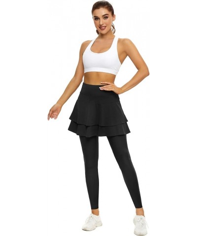 Tennis Skirted Leggings with Pockets for Women Active Skort Athletic Ruffle Pleated Golf Skapri with Skirt A01-2-layer Black ...