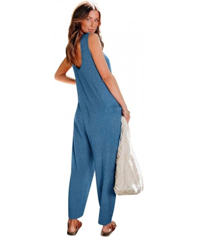 Women's Fashion Overalls Casual Sleeveless Jumpsuits Scoop Neck & Long Pants Baggy Rompers with Pockets Blue $21.59 Overalls