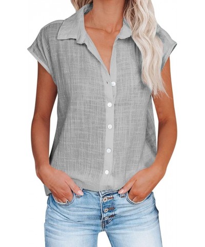 Linen Shirts for Women Cap Sleeve Collared Tops Oversized Button Up Blouses Work Shirt Business Casual Summer Outfit Gray $3....